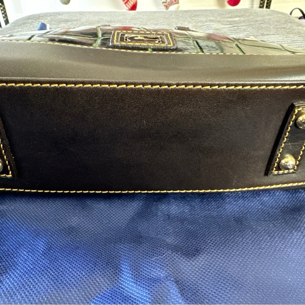 Dooney & Bourke Black and Green Croc-Embossed Leather Satchel - Picture 4 of 16